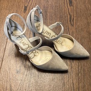 Sam Edelman Thea Oatmeal Suede Ankle Strap Heels